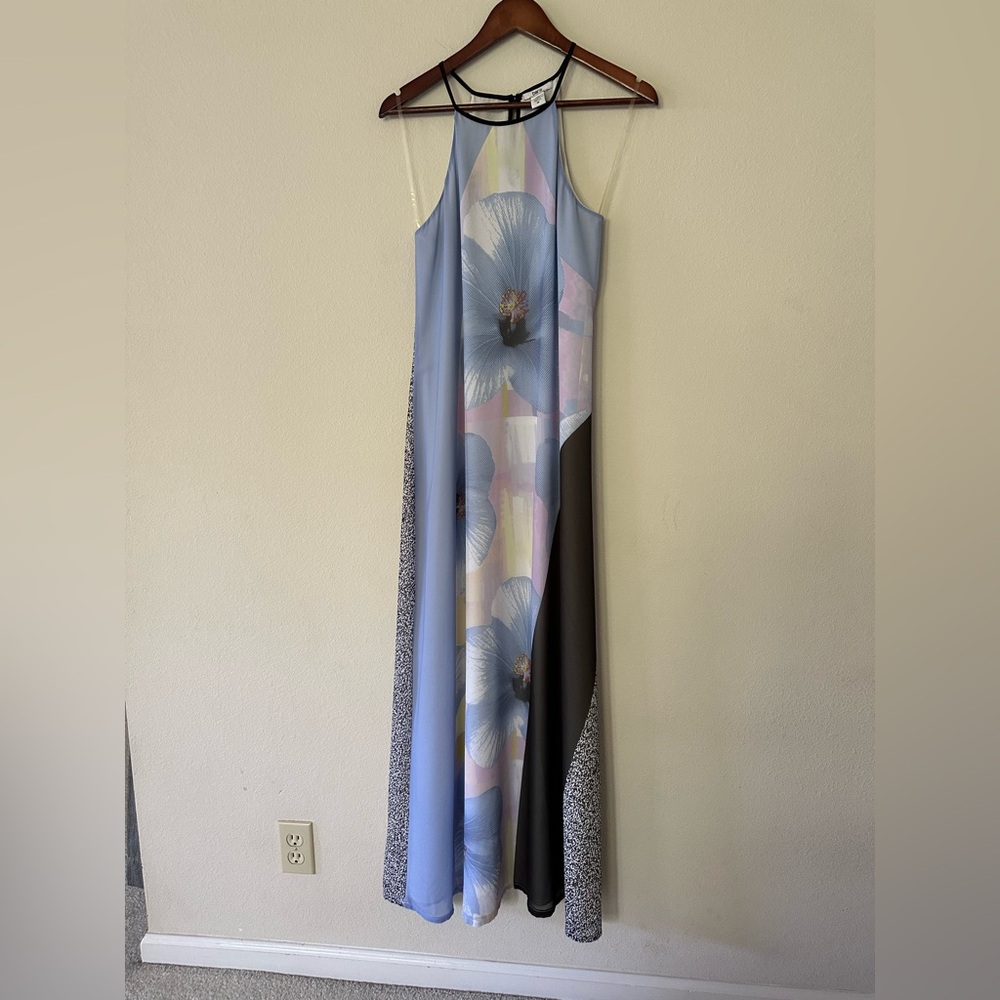 Bar III Blue and White Spaghetti Strap Maxi Dress
